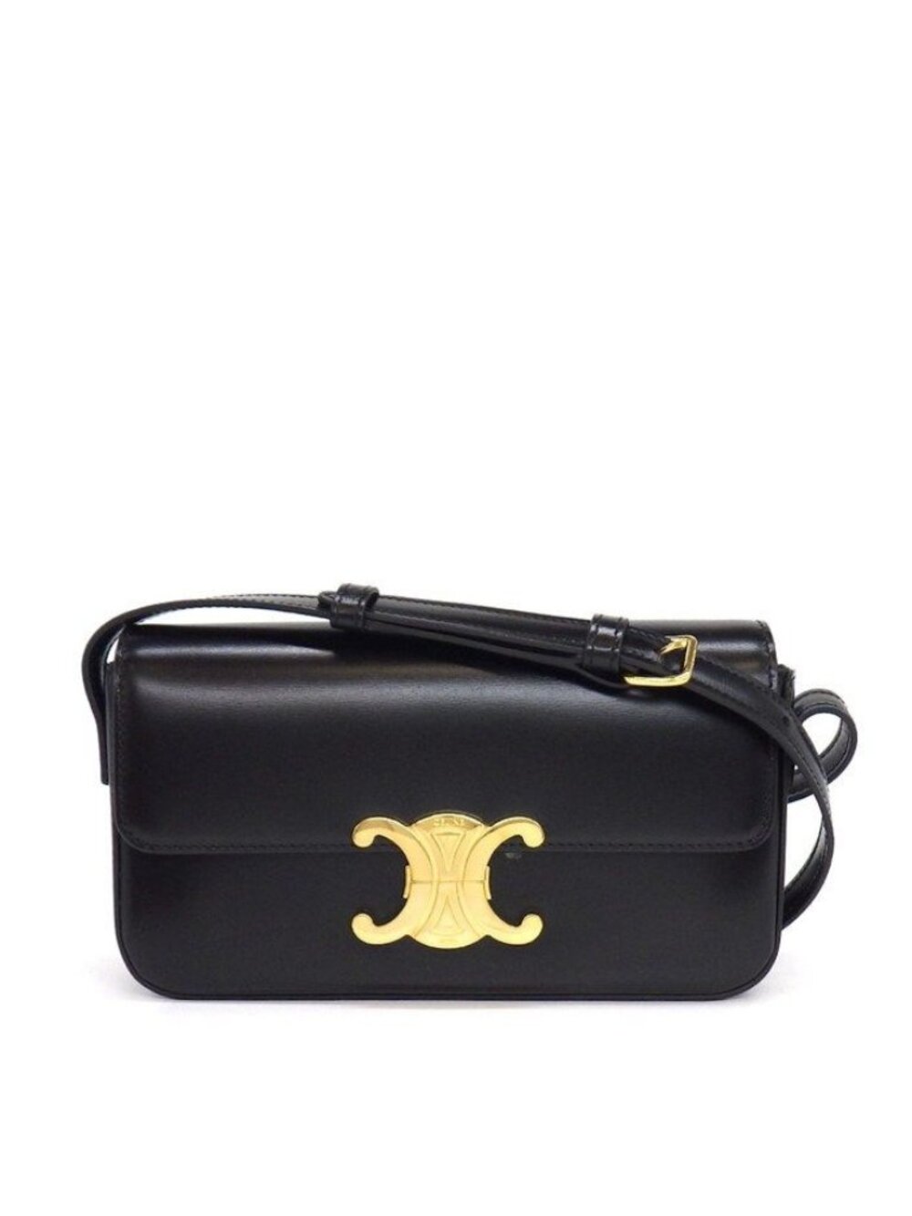 Celine Shoulder Bag Triomphe Claude Black Shiny Calfskin Gold